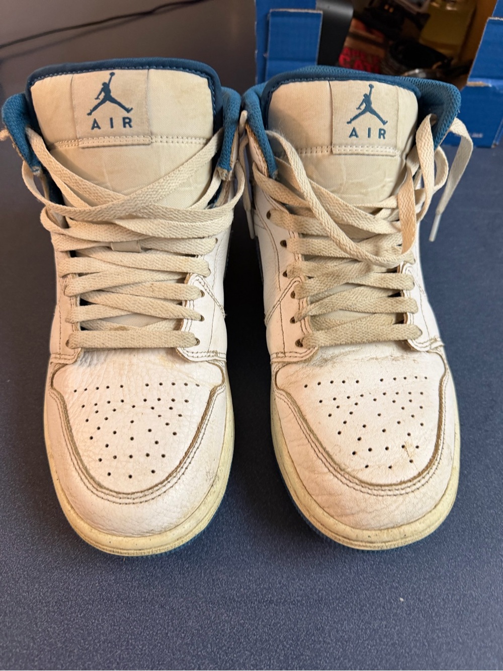 Nike Air Jordan 1 Mid White and Blue Retro Sneakers - Picture 2 of 4